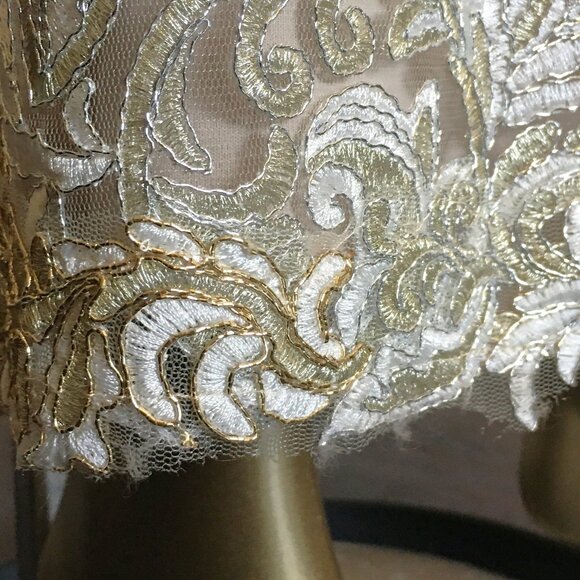 TADOSHI SHOJI Gold & Cream Blanchett Metallic V-Neck Gown - Picture 13 of 16